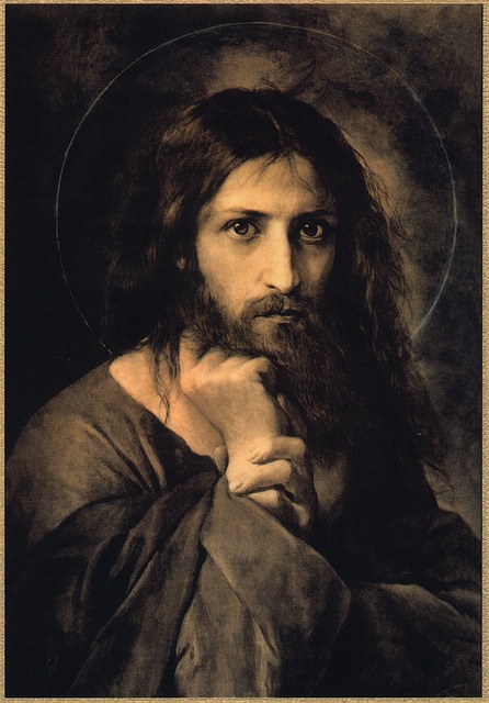 A painting by El Greco of Jesus staring at us. His right hand is on His chin and the left is grasping His wrist. He looks entirely human, but His eyes are piercing in an incredible way.