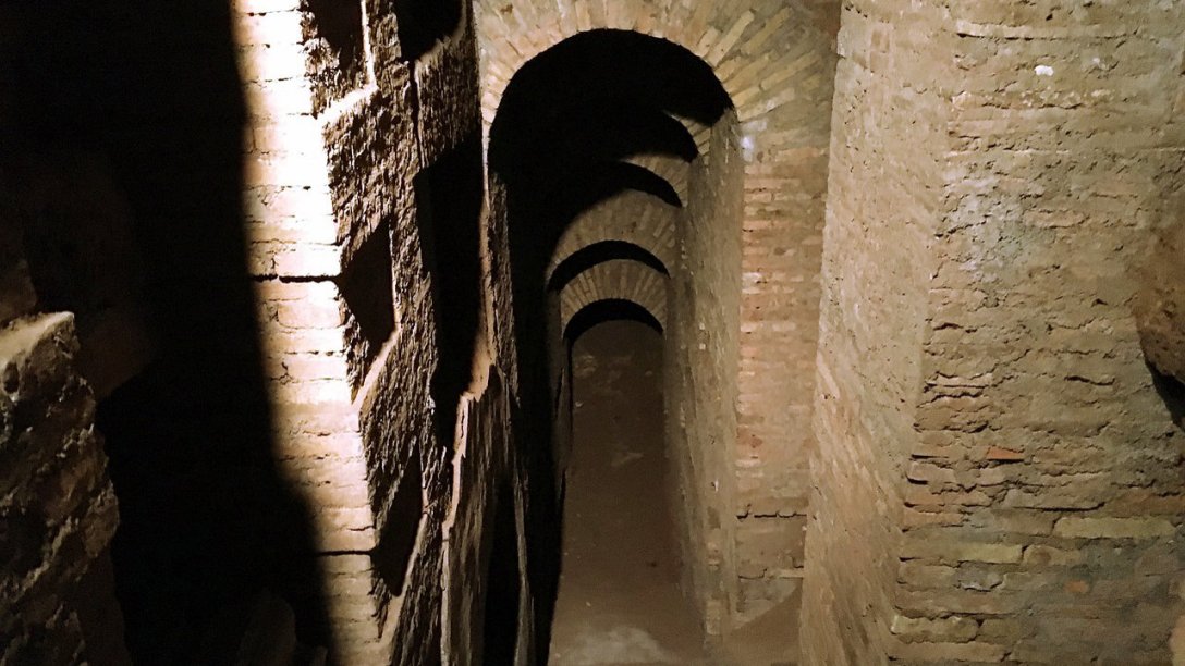 A photo of an ancient Roman catacomb.
