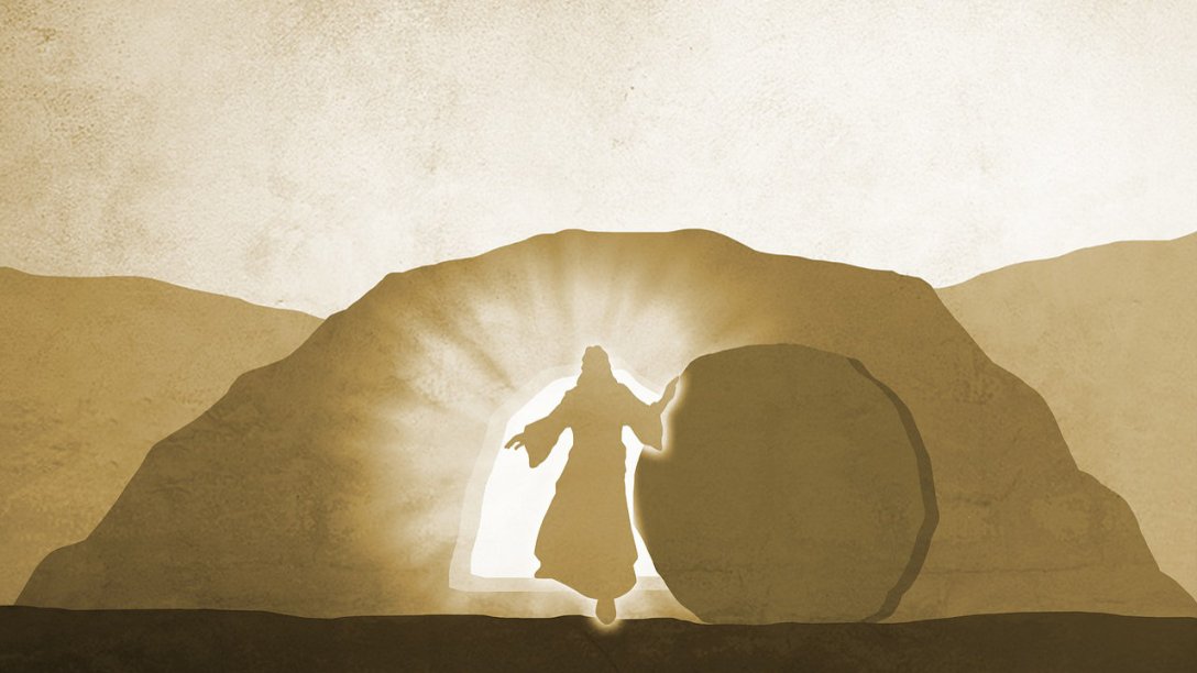An illustration of Jesus walking out of His tomb.