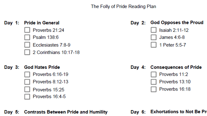 The top part of The Folly of Pride Reading Plan.