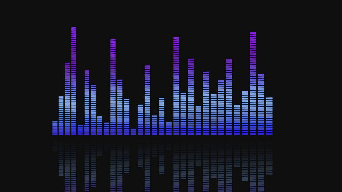 An equalizer showing vertical bars indicating different volume levels of sound channels.
