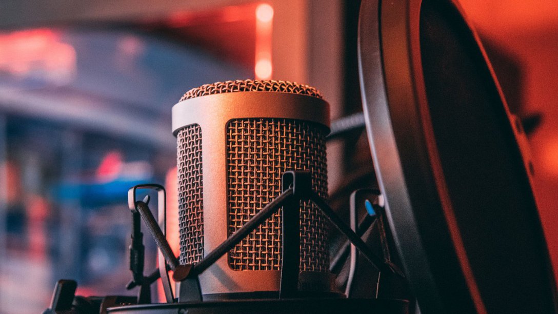 A zoomed in image of a microphone with a pop filter in front of it.